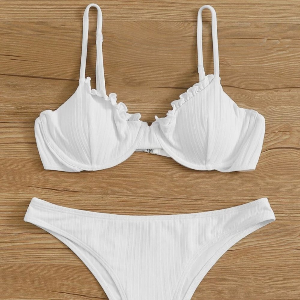 White Frill Trim Bikini Swimsuit - BRAND NEW!